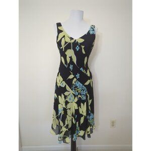 Jones New York Black Multi Graphic and Floral Dress Size 2P